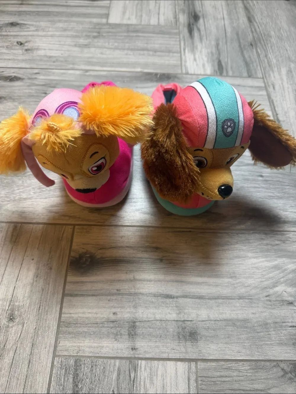 Paw Patrol Plush Skye and Liberty Slippers with Pink and Teal Details Size 9/10